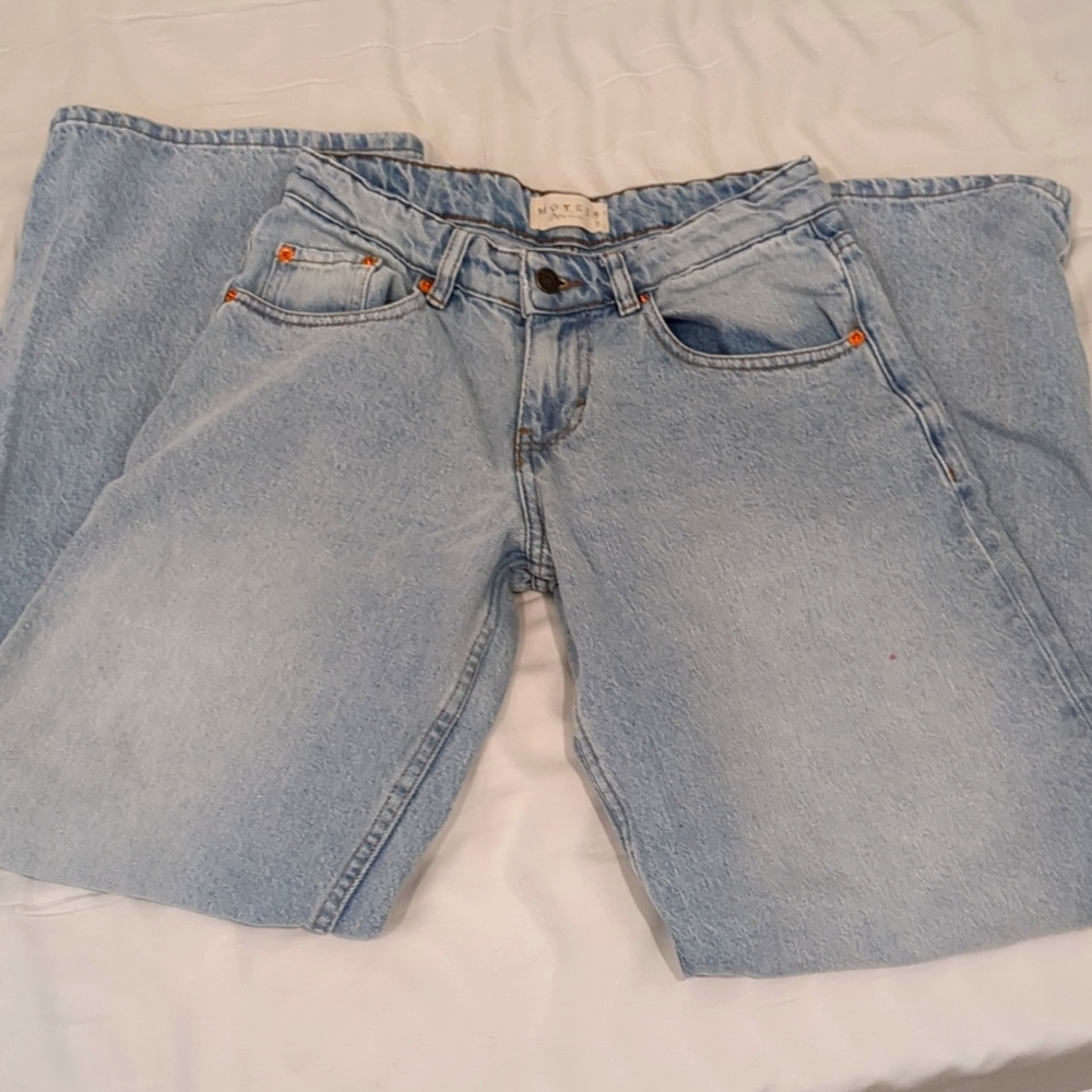 Motel Rocks Roomy Extra Wide Low Rise Jeans in Super Bleached Wash W24 L32